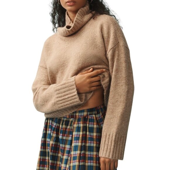 Pilcro Anthropologie The Lennon Wide-Sleeve Turtleneck Sweater Size XS Honey - Picture 1 of 8